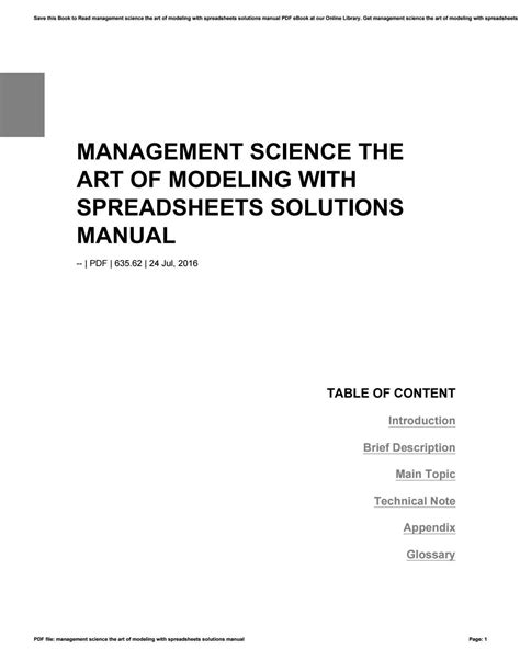 Read Online Management Science The Art Of Modeling With Spreadsheets Solutions Manual 