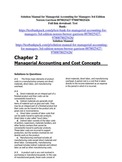 Managerial Accounting For Managers 3rd Edition Answers