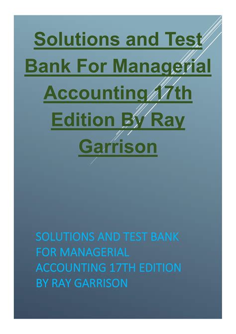 Managerial Accounting Garrison Test Study Guide