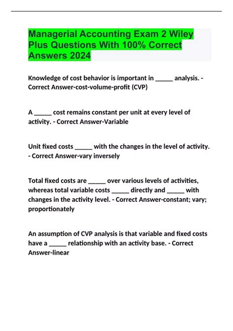 managerial accounting wiley plus quiz answers