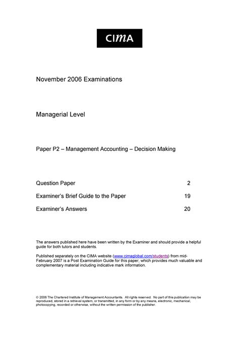 Managerial Level Paper P2 Management Accounting