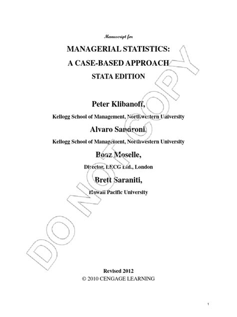 Managerial Statistics A Case Based Approach With Cd Rom And Harvard Cases