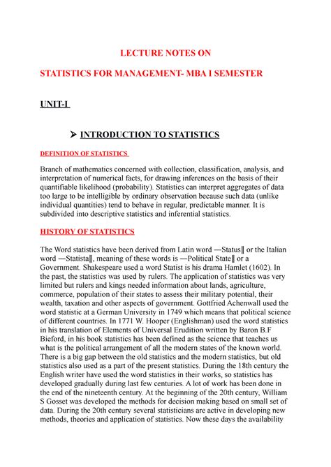 managerial statistics mba notes