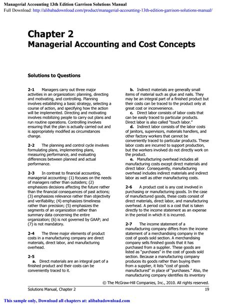 Read Online Managerial Accounting 13Th Edition Garrison Answers 