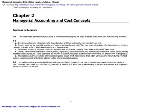 Download Managerial Accounting 14Th Edition Solutions Exercise 3 