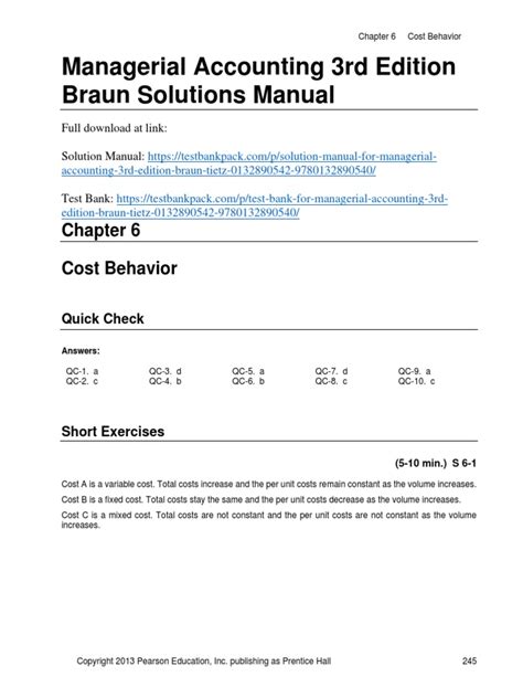 Full Download Managerial Accounting Braun Tietz 3Rd Solutions Manual File Type Pdf 