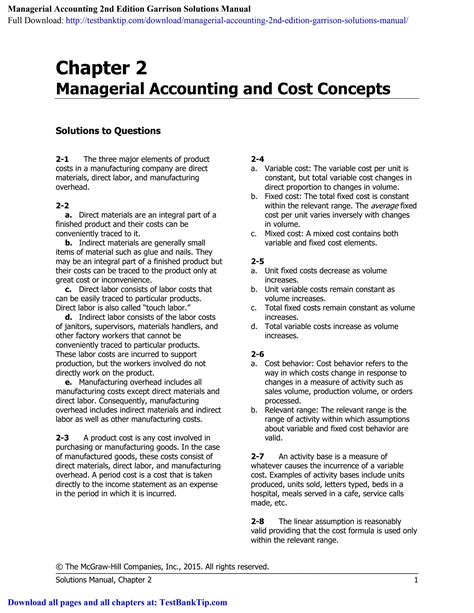 Read Managerial Accounting Garrison Solution Edition 2 