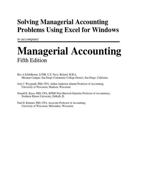 Download Managerial Accounting Solving Managerial Accounting Problems Using Excel Tools For Business Decision Making 