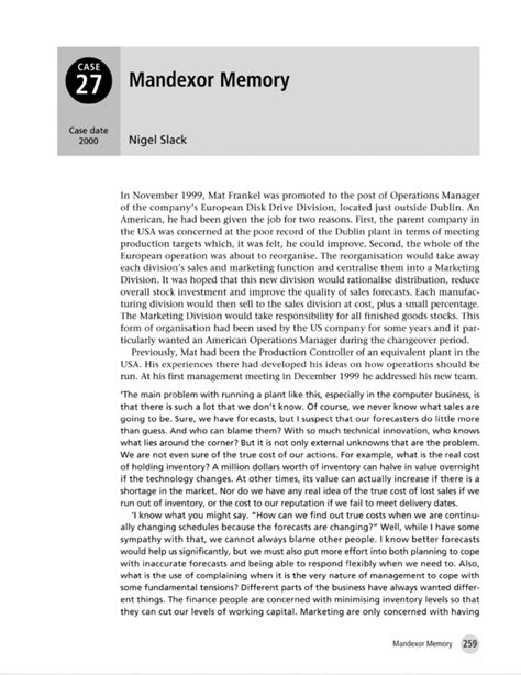Read Mandexor Memory Case Study Answers 