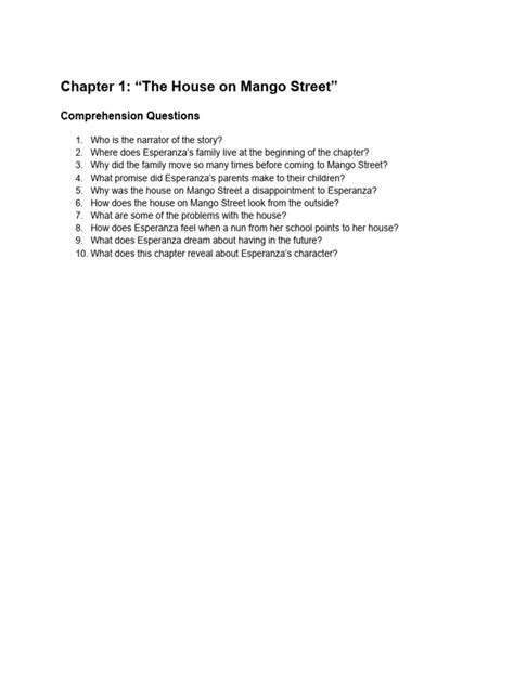 Mango Street Chapter Questions