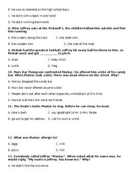 maniac magee multiple choice test