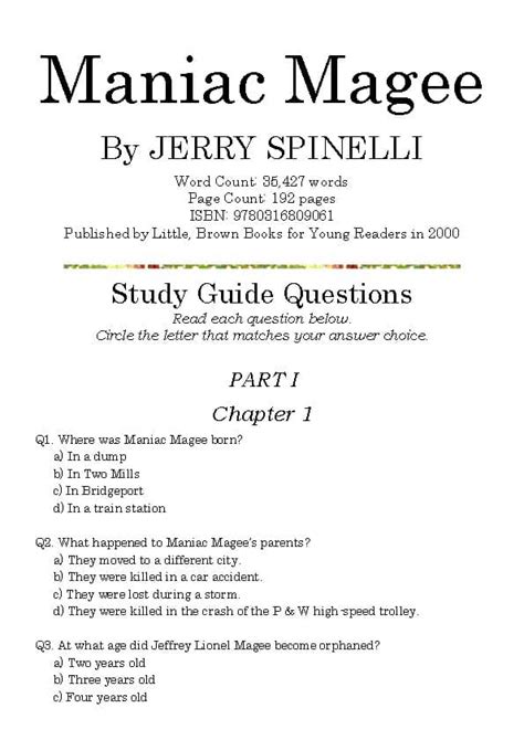 Maniac Magee Study Guide Questions