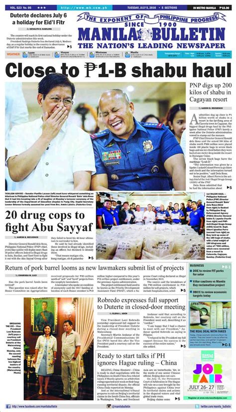 Manila Bulletin Front Page For Today 7 5 Manila Daftar - Manila Daftar