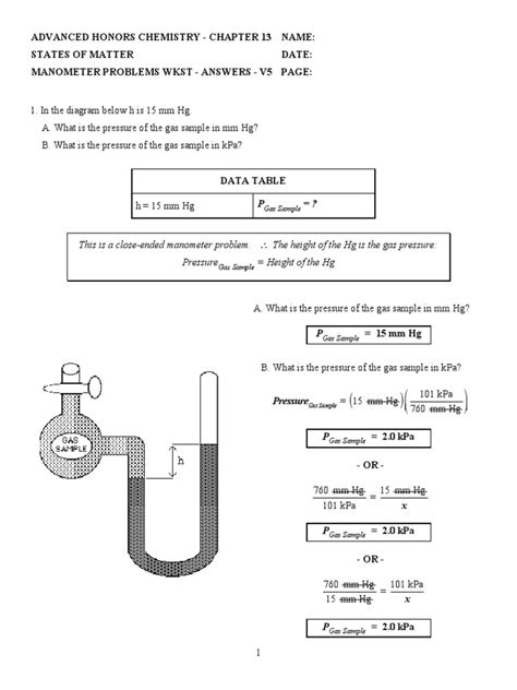 Manometer Questions Practice Questions With Answers Amp Explanations Chemistry Manometers Worksheet Answers - Chemistry Manometers Worksheet Answers