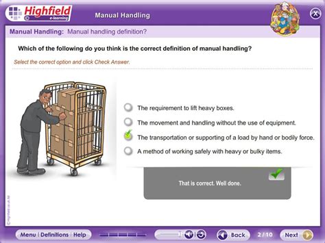 manual handling multiple choice quest