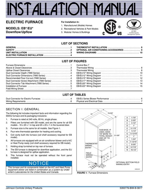 manual models eb series table of contents