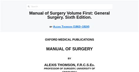 Manual Of Surgery Volume First General Surgery Sixth Edition