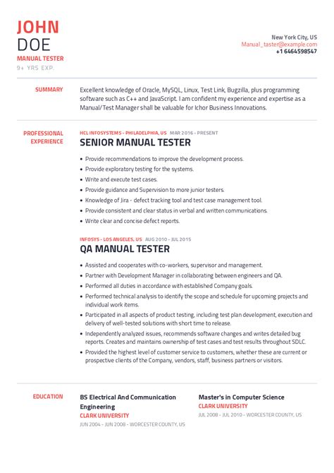 Manual Tester Resume Sample Amp 25 Writing Tips 3 Years Testing Experience Resume - 3 Years Testing Experience Resume