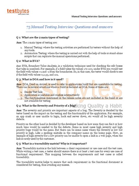 Manual Testing Interview Questions Pdf Manual Testing