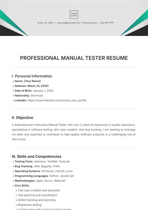 Manual Testing Resume For Freshers