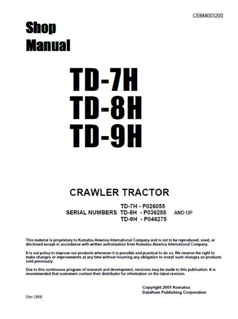 Read Manual Dressta Td7H Td8H Td9H Crawler Tractor Service 