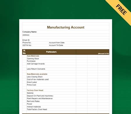 Manufacturing Account Format