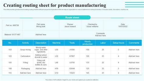 Manufacturing Routing Sheet Example