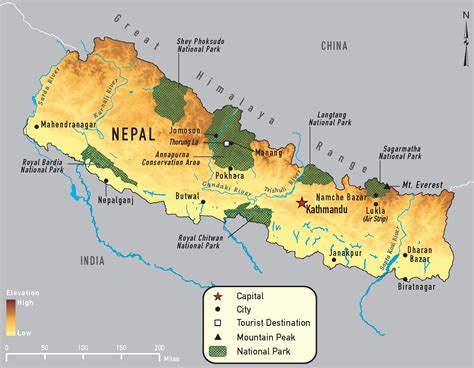 map of nepal with mountains