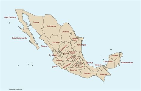 Mapa De México Con División Política Y Nombres