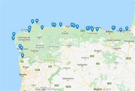 Mapa Costa Norte España: Playas, Ciudades y Atractivos Turísticos del Cantábrico