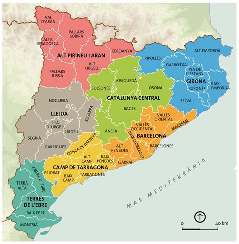Mapa de comarcas de Catalunya: división territorial de la comunidad autónoma