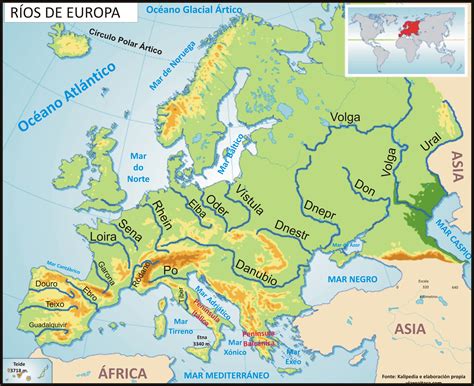 Mapa de Europa con ríos: descubre los principales cursos fluviales del continente europeo.