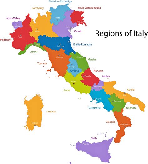 Mapa de las regiones de Italia del Norte