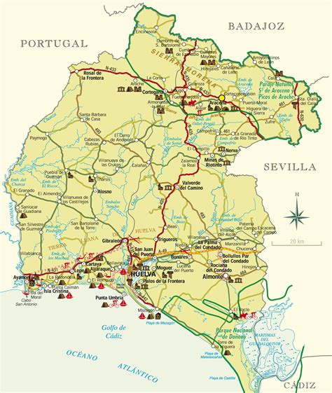 Mapa de los pueblos de la Sierra de Huelva