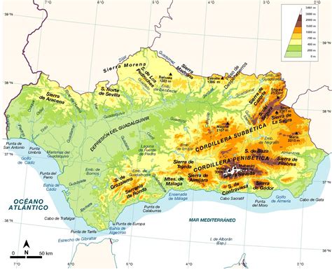 Mapa físico de Andalucía: Descubre la geografía detallada de esta región española