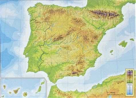 Mapa físico de España sin nombres para educación y aprendizaje