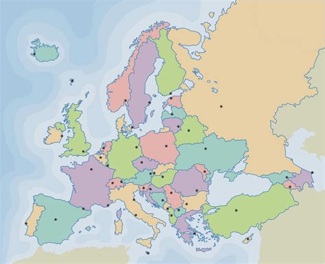 Mapa mudo político de Europa: Países, fronteras y capitales