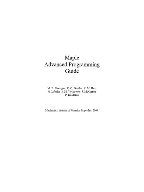 Maple Advanced Programming Guide