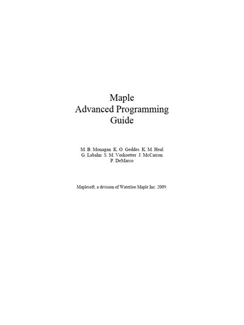 Full Download Maple Basic Programming Guide 