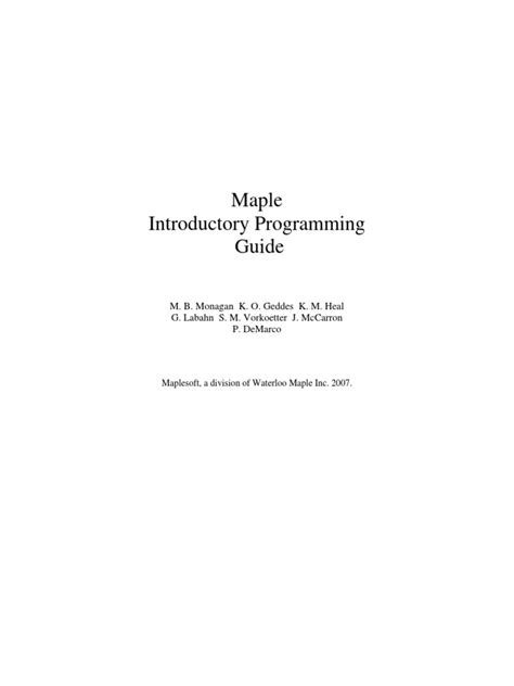 Full Download Maple Introductory Programming Guide 