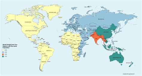 Mapped The World Divided Into 4 Regions With World Division - World Division