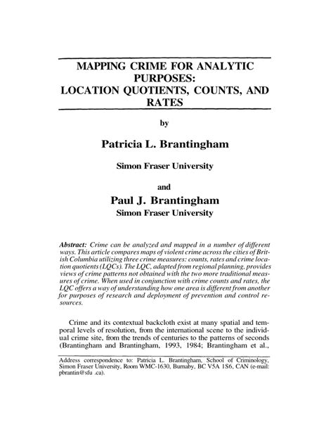 Download Mapping Crime For Analytic Purposes Location Quotients 