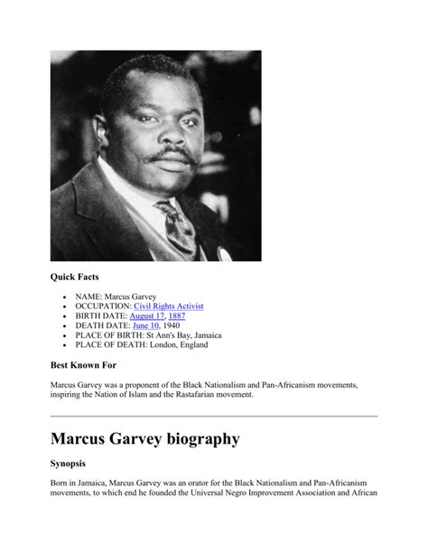 marcus garvey biography summary forms