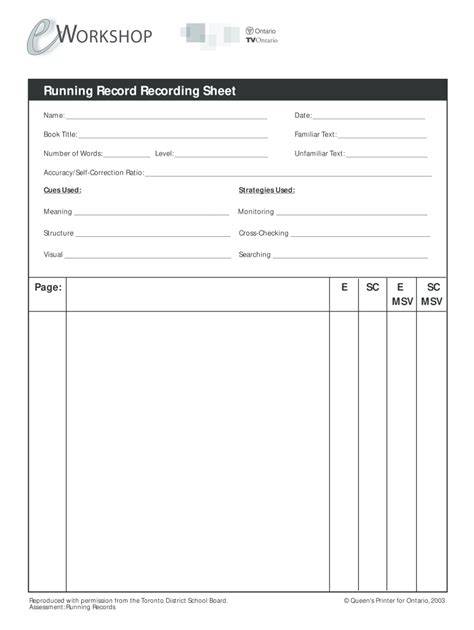 marie clay blank running record form