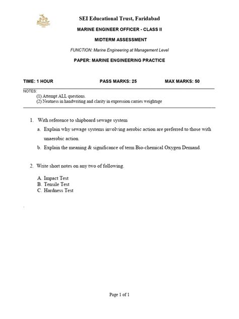 Marine Engineer Class 2 Exam Questions