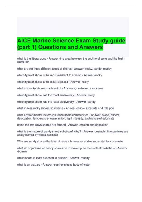 marine science study guide answers