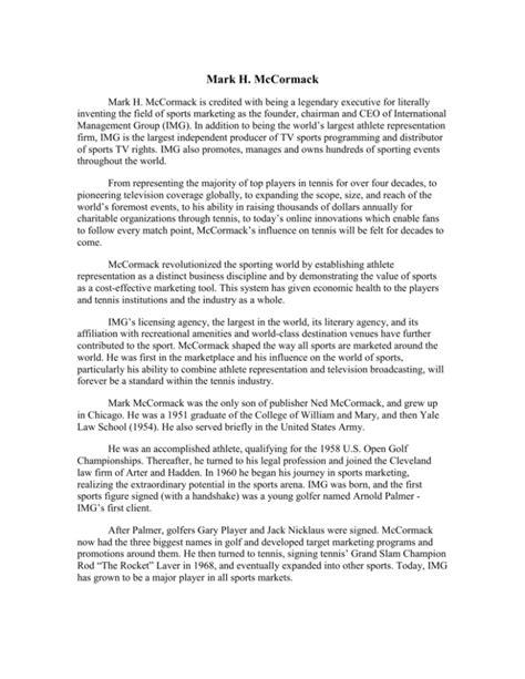 mark h mccormick biography template