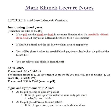 Mark Klimek Lecture Notes