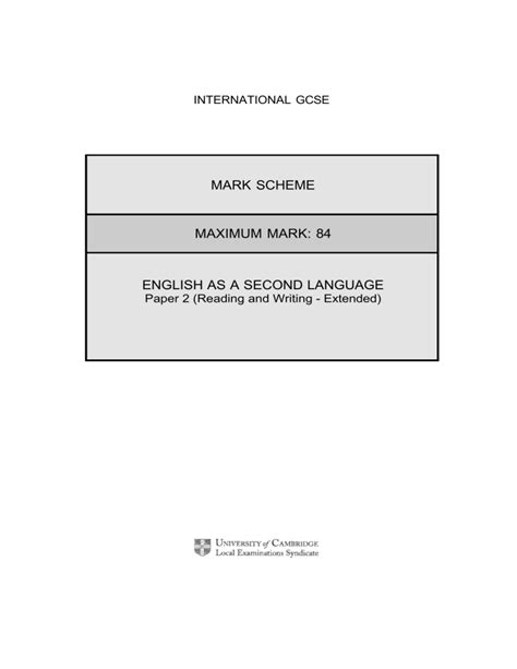Mark Scheme English Second Language Listening