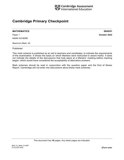Mark Scheme For Cambridge Checkpoint Science 2005